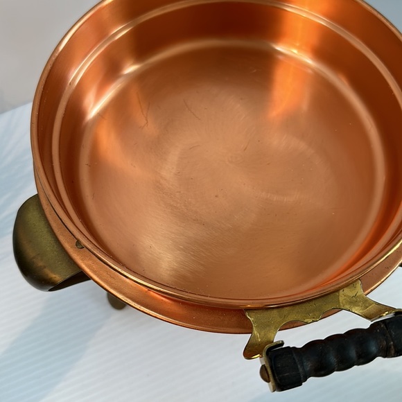 Vintage copper craft Guild double dish chaffing dish with wood handles - Picture 4 of 8
